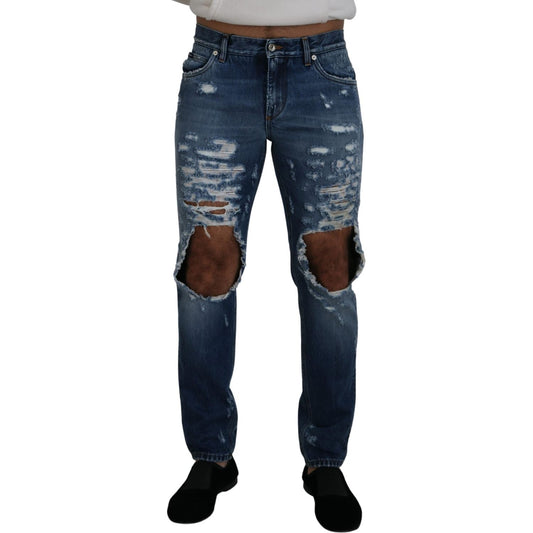 Dolce & Gabbana Blue Cotton Tattered Men Denim Jeans 1728,67345645728,Blue,Clothing,Dolce & Gabbana,IT48 | M,Jeans & Pants - Men - Clothing,Jeans Denim - Clothing,Material: 98% Cotton 2% Elastane,Men,Men - Clothing,New with tags,Tapered Jeans - Jeans Deni