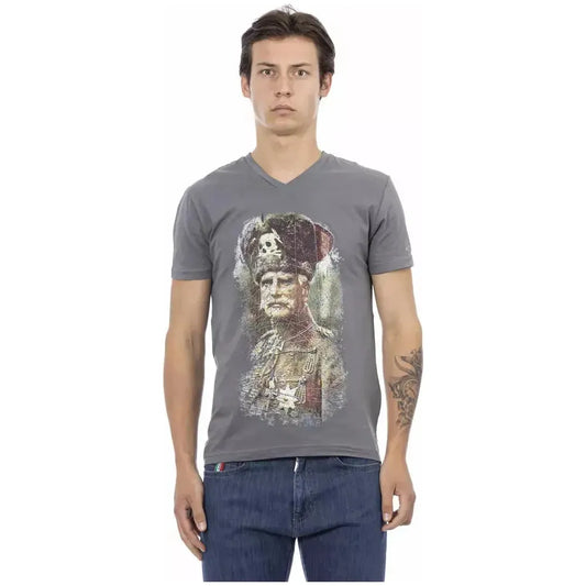 Trussardi Action Gray Cotton Men V-neck T-shirt Trussardi Action