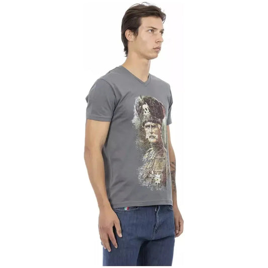 Trussardi Action Gray Cotton Men V-neck T-shirt Trussardi Action