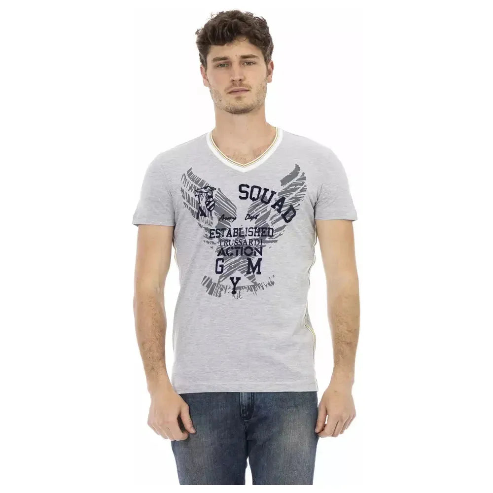 Trussardi Action Gray Cotton Men V-Neck T-Shirt Trussardi Action