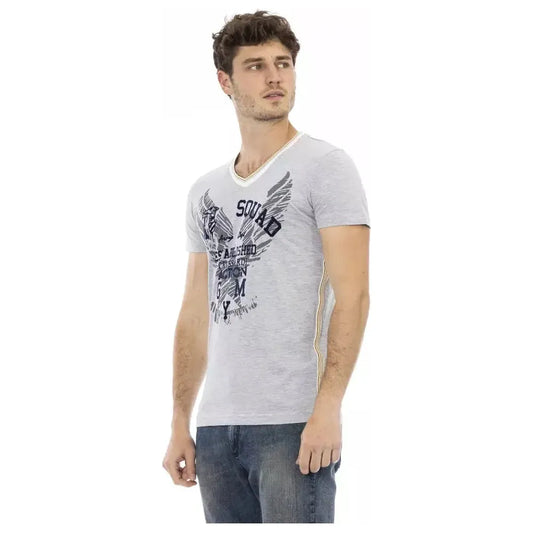 Trussardi Action Gray Cotton Men V-Neck T-Shirt Trussardi Action