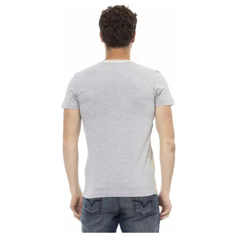 Trussardi Action Gray Cotton Men V-Neck T-Shirt Trussardi Action