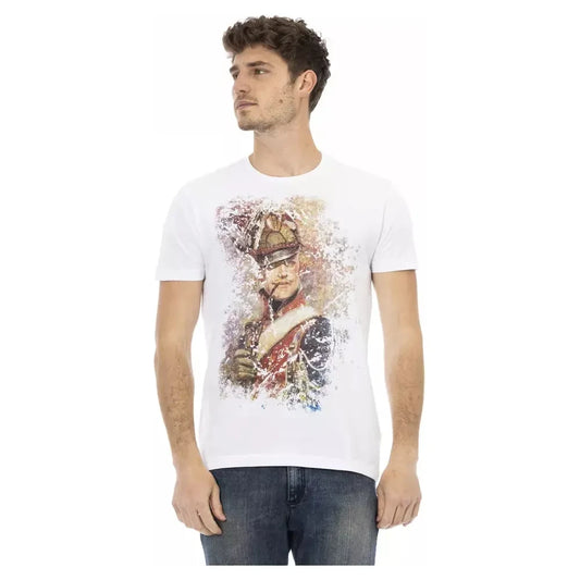 Trussardi Action Sleek White Cotton Blend Tee with Graphic Front Trussardi Action