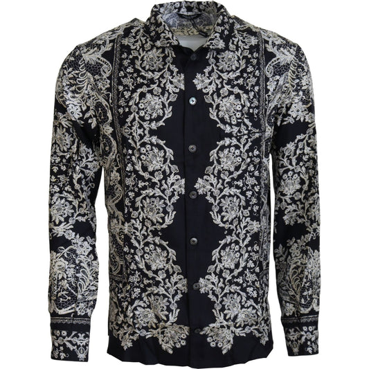 Dolce & Gabbana Blue Silk Floral Baroque Satin Casual Shirt 1728,67345645728,Blue,Clothing,Dolce & Gabbana,IT37 | XS,IT38 | XS,Material: 100% Cotton,Men,Men - Clothing,New with tags,Pattern - Shirts - Clothing,Shirts - Clothing,Shirts - Men - Clothing