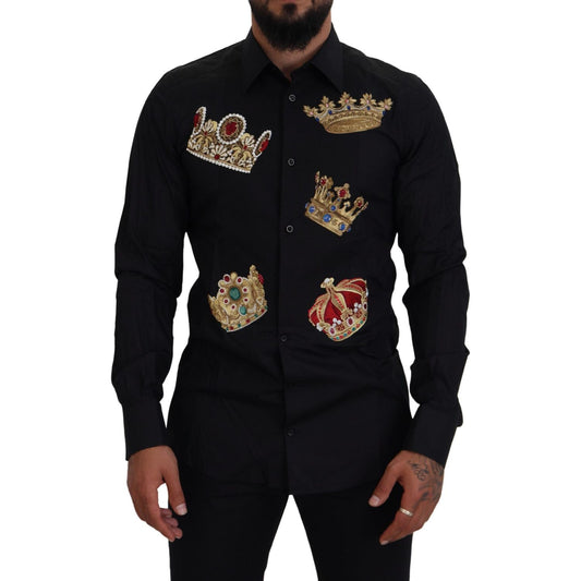 Dolce & Gabbana Black Gold Crown Slim Fit Dress Formal Shirt 1728,67345645728,Black,Clothing,Dolce & Gabbana,Dress Shirts - Shirts - Clothing,IT37 | XS,IT41 | L,Material: 100% Cotton,Men,Men - Clothing,New with tags,Shirts - Clothing,Shirts - Men - Clothi