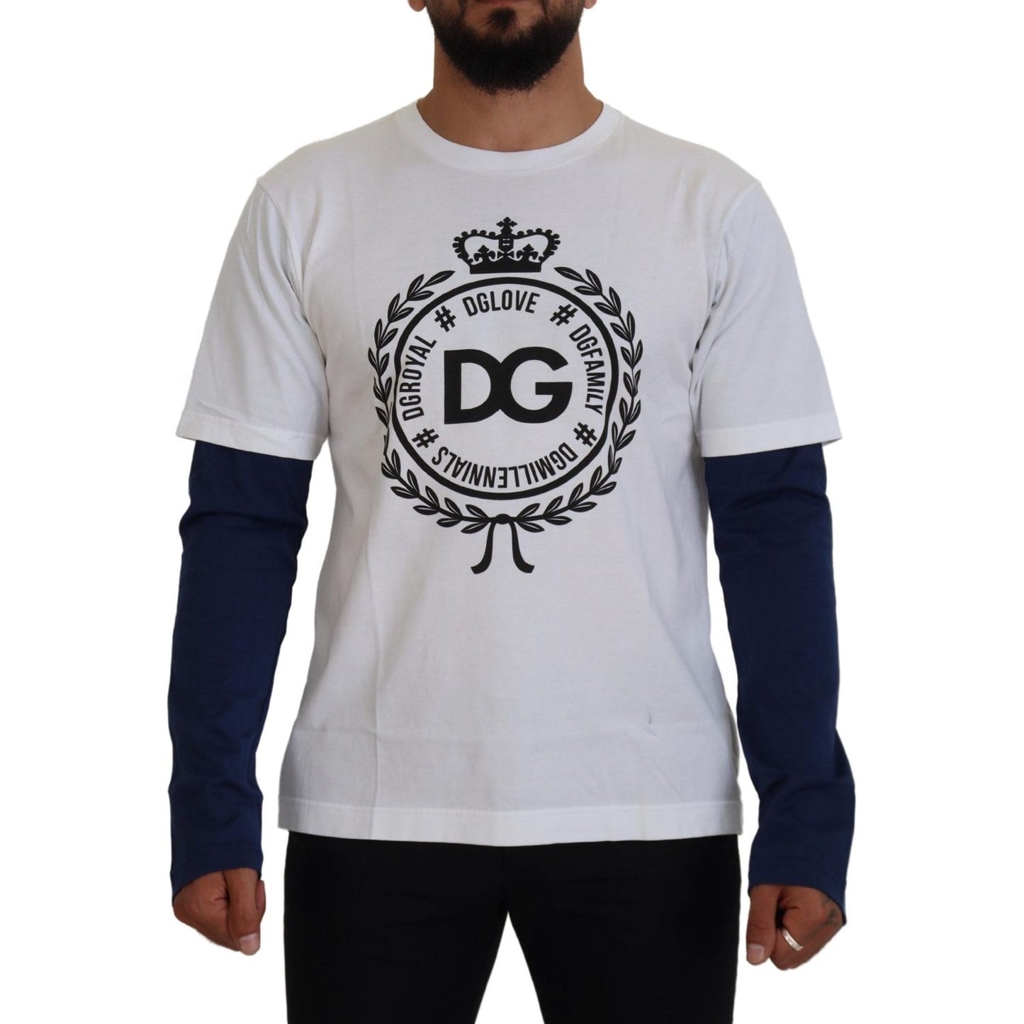 Dolce & Gabbana White Blue DG Crown Pullover Sweater 1728,67345645728,Black,Clothing,Dolce & Gabbana,IT48 | M,IT50 | M,Material: 100% Cotton,Men,Men - Clothing,New with tags,Sweaters - Clothing,Sweatshirts - Sweaters - Clothing,T-Shirts - Men - Clothing