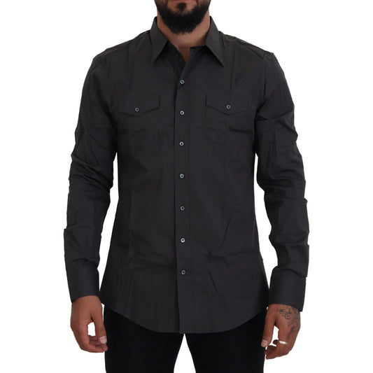 Dolce & Gabbana Gray SICILIA Slim Fit Stretch Dress Shirt 1728,4% Elastane,67345645728,Clothing,Dolce & Gabbana,Dress Shirts - Shirts - Clothing,Gray,IT41 | L,Material: 96% Cotton,Men,Men - Clothing,New with tags,Shirts - Clothing,Shirts - Men - Clothing