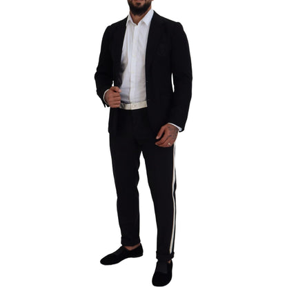 Dolce & Gabbana Black Wool Crown Slim Fit Jacket Blazer