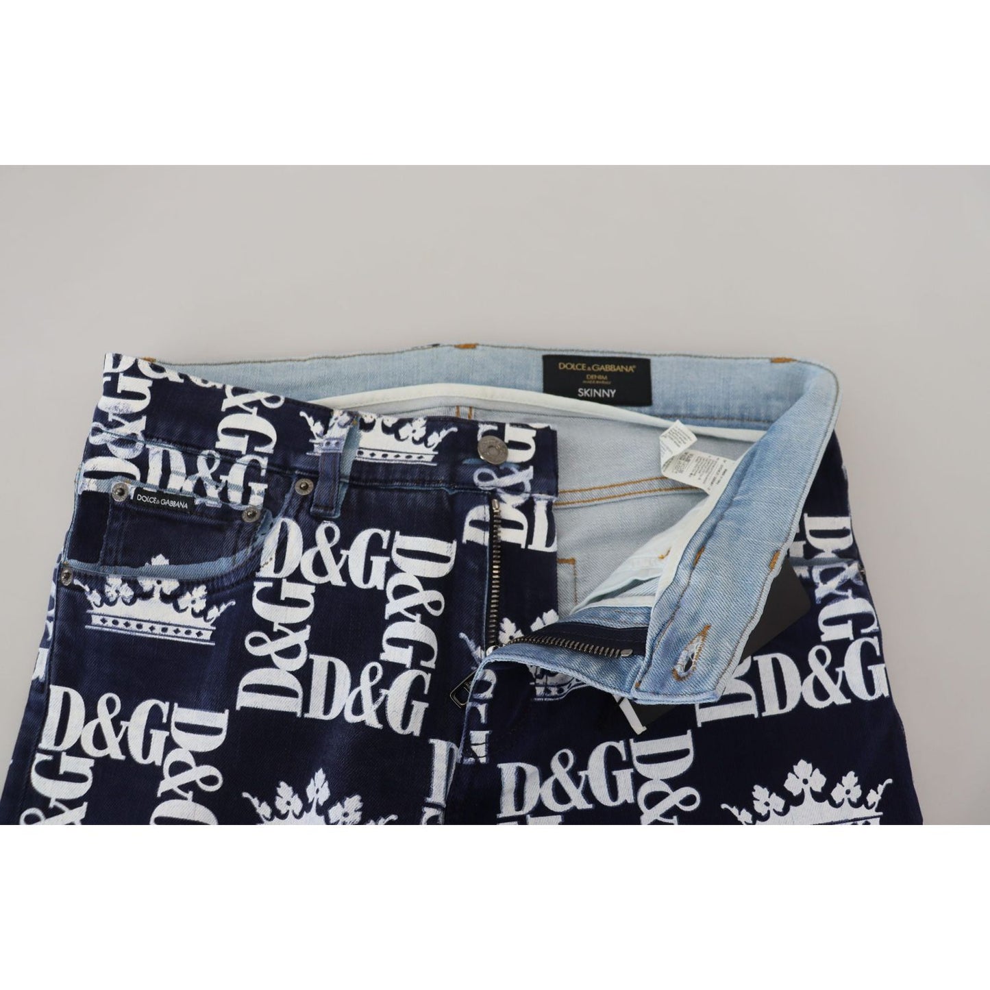 Dolce & Gabbana Elegant Crown Print Denim Pants Dolce & Gabbana