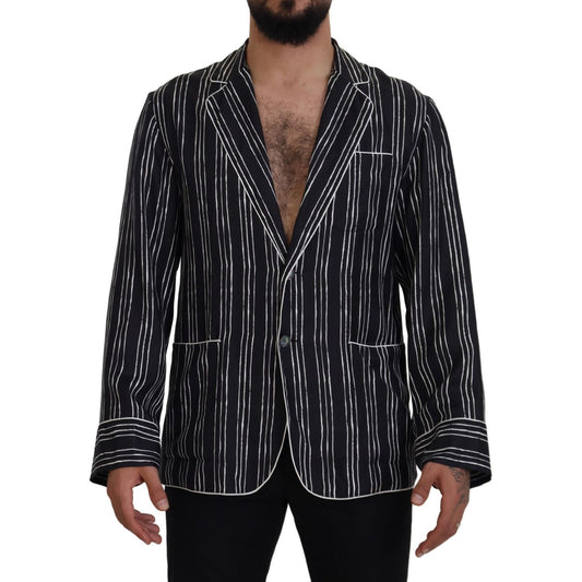 Dolce & Gabbana Blue Striped Silk Pajama Shirt Jacket