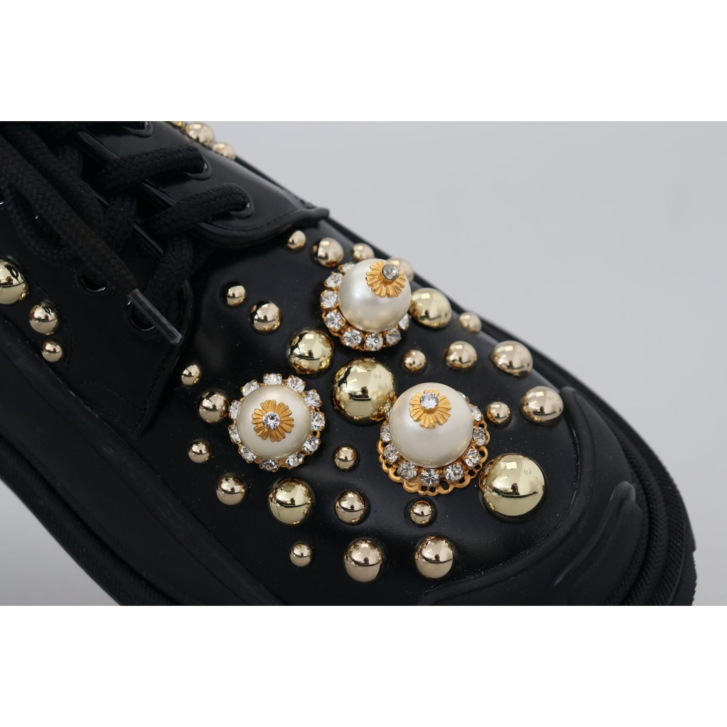 Dolce & Gabbana Timeless Black Leather Derby Flats with Glam Accents Dolce & Gabbana