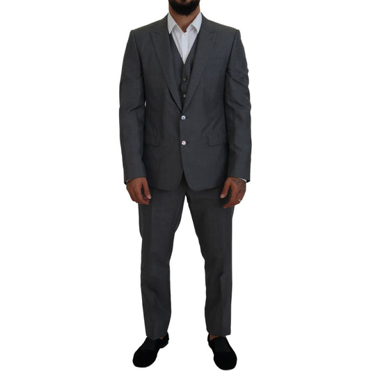 Dolce & Gabbana Sleek Silver Martini Slim Fit Three-Piece Suit Dolce & Gabbana