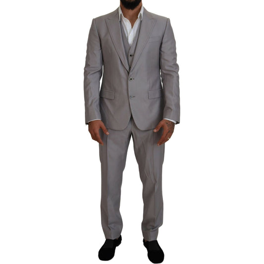Dolce & Gabbana Silver Wool Silk 3 Piece Slim Fit Suit