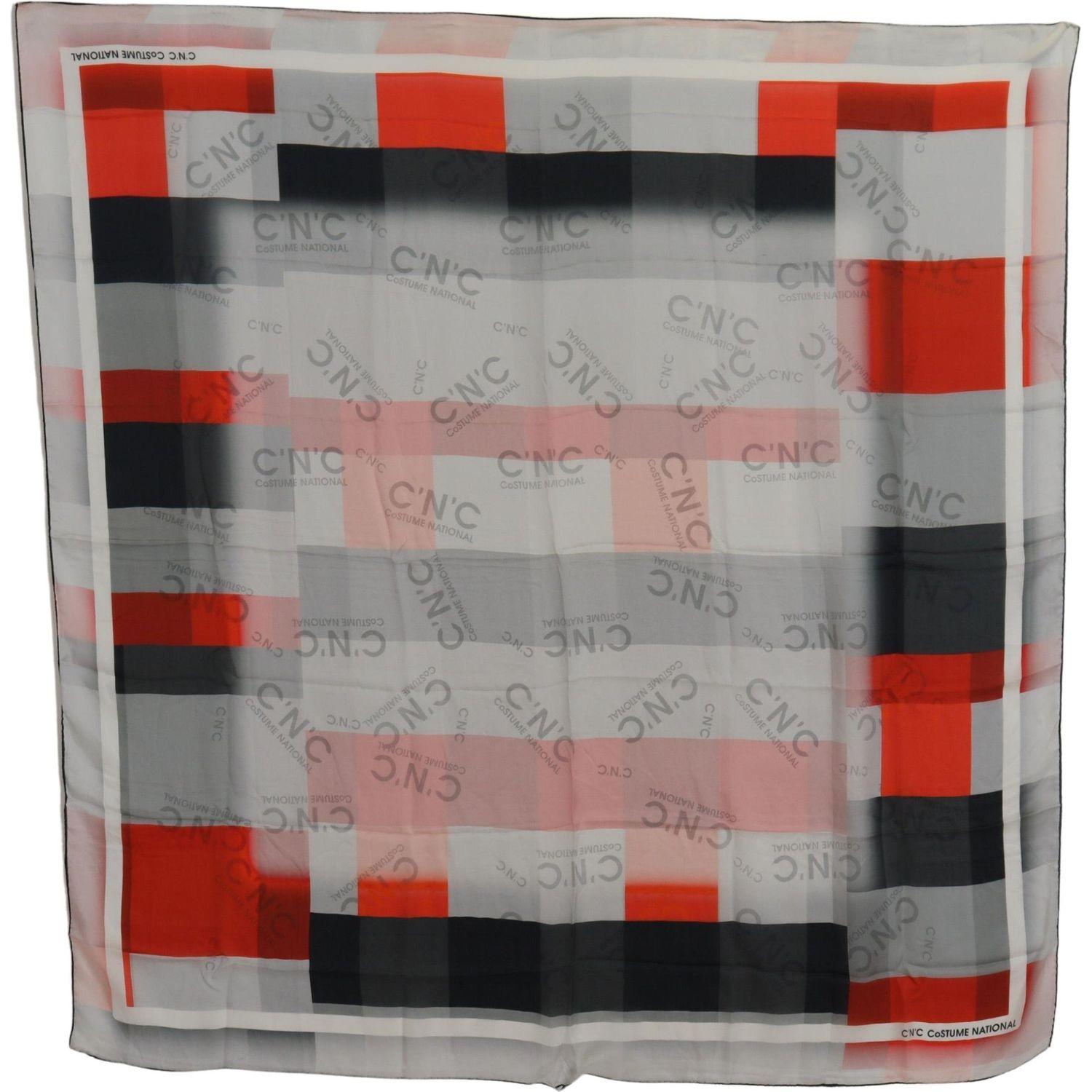 Costume National Gray Red Shawl Foulard Wrap Scarf