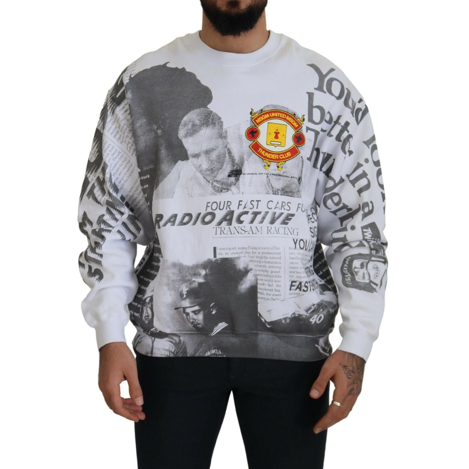 MSGM White Cotton Crewneck Pullover Sweatshirt Sweater