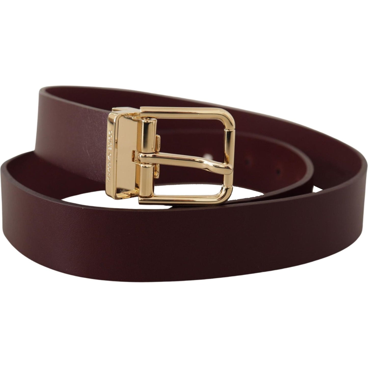 Dolce & Gabbana Elegant Maroon Leather Belt with Gold Buckle Dolce & Gabbana