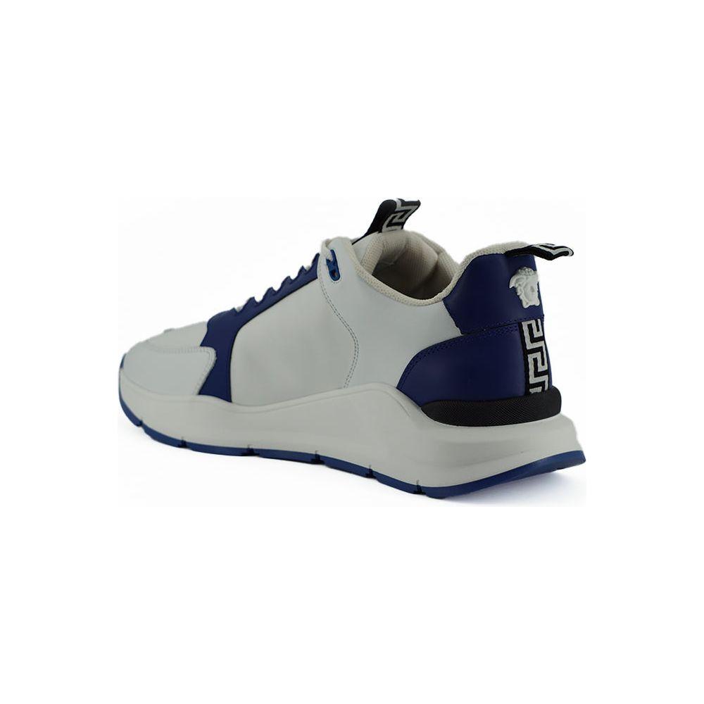 Versace Elegant Blue and White Leather Sneakers Versace