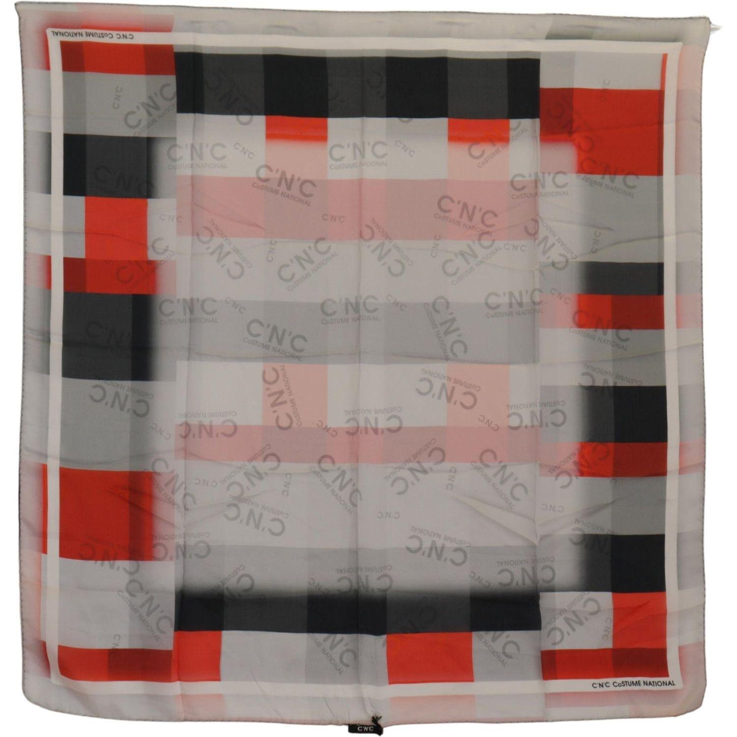 Costume National Gray Red Silk Shawl Foulard Wrap Scarf
