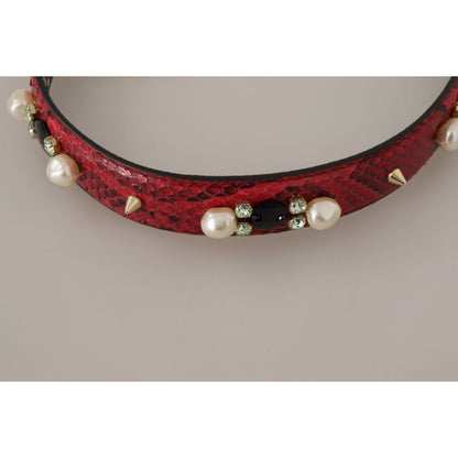 Dolce & Gabbana Red Exotic Leather Crystals Bag Shoulder Strap
