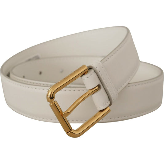 Dolce & Gabbana Chic White Leather Belt with Gold Engraved Buckle Dolce & Gabbana