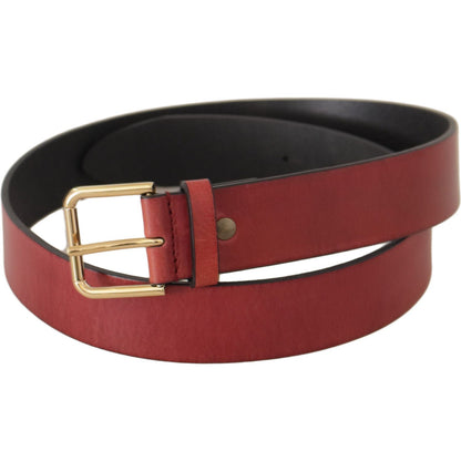 Dolce & Gabbana Red Leather Gold Logo Engraved Metal Buckle Belt