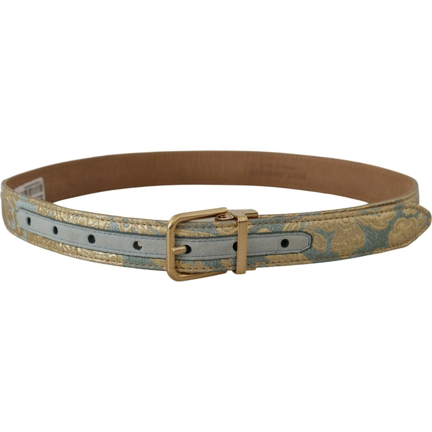 Dolce & Gabbana Elegant Light Blue Leather Belt with Gold Buckle Dolce & Gabbana