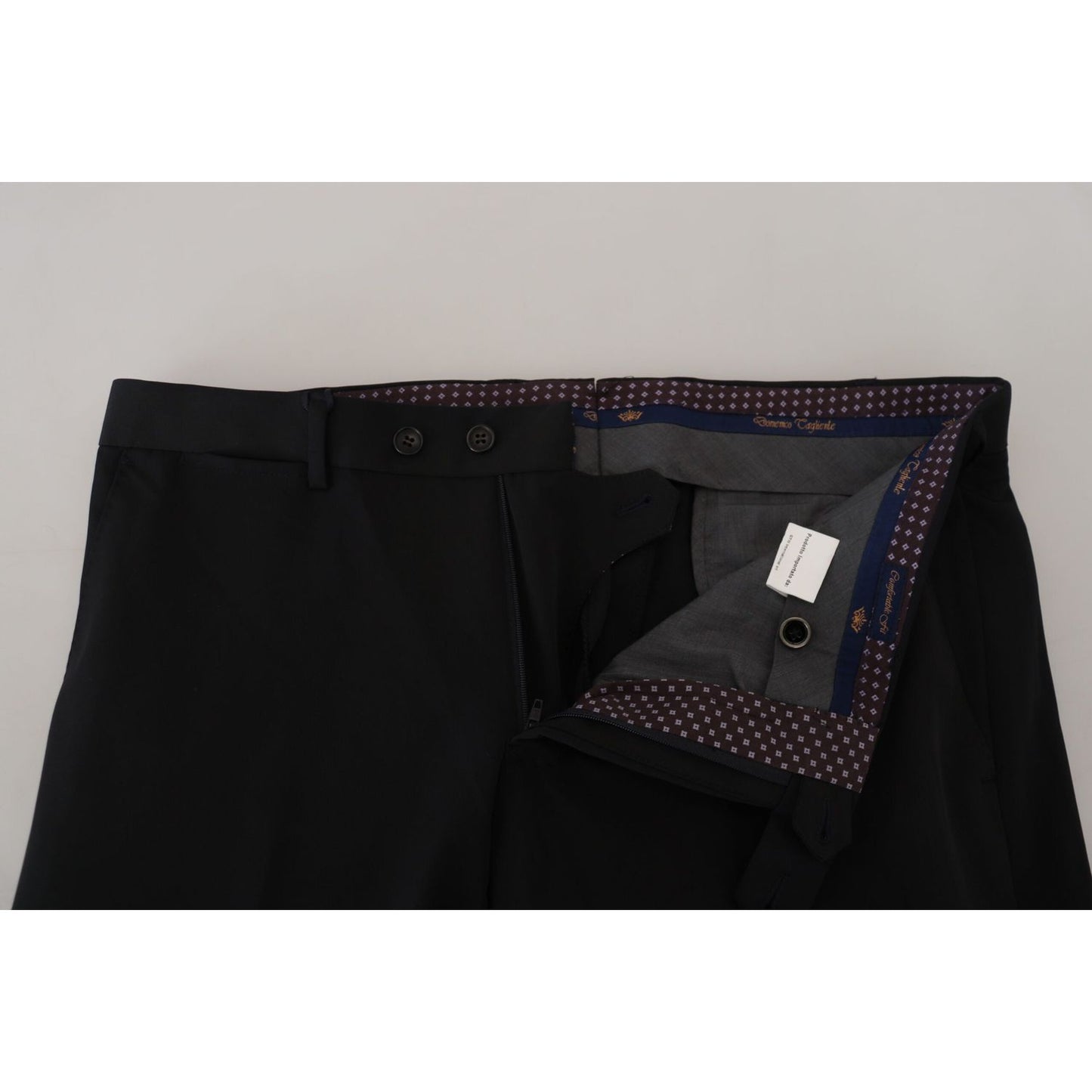 Domenico Tagliente Black Polyester Tapered Dress Pants