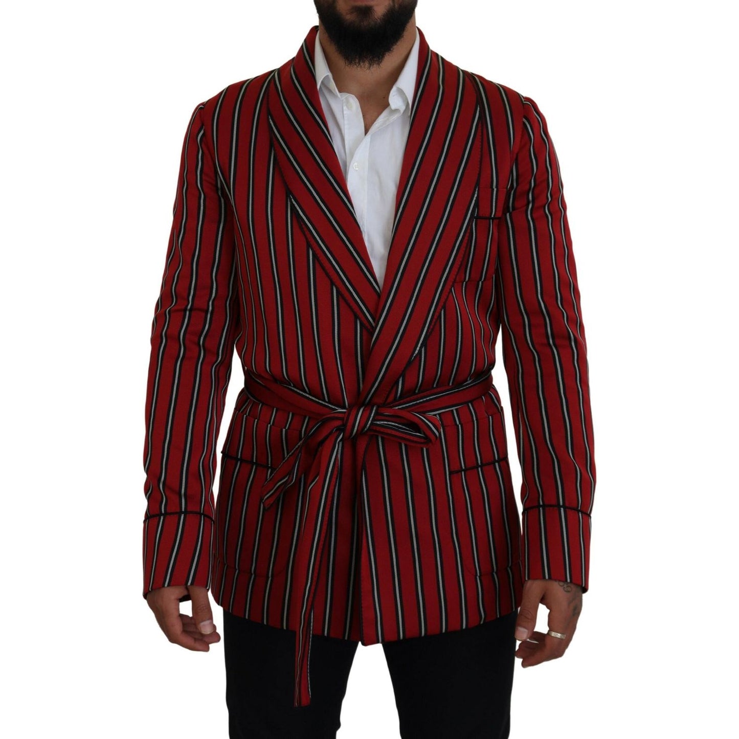 Dolce & Gabbana Elegant Red Striped Long Robe Luxury Wear Dolce & Gabbana