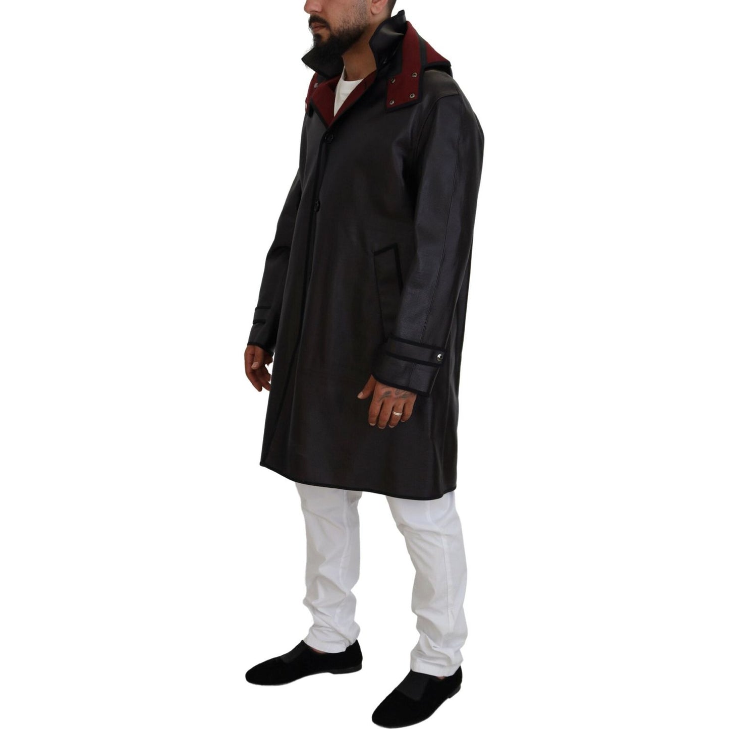 Dolce & Gabbana Elegant Hooded Parka Coat in Black and Bordeaux Dolce & Gabbana