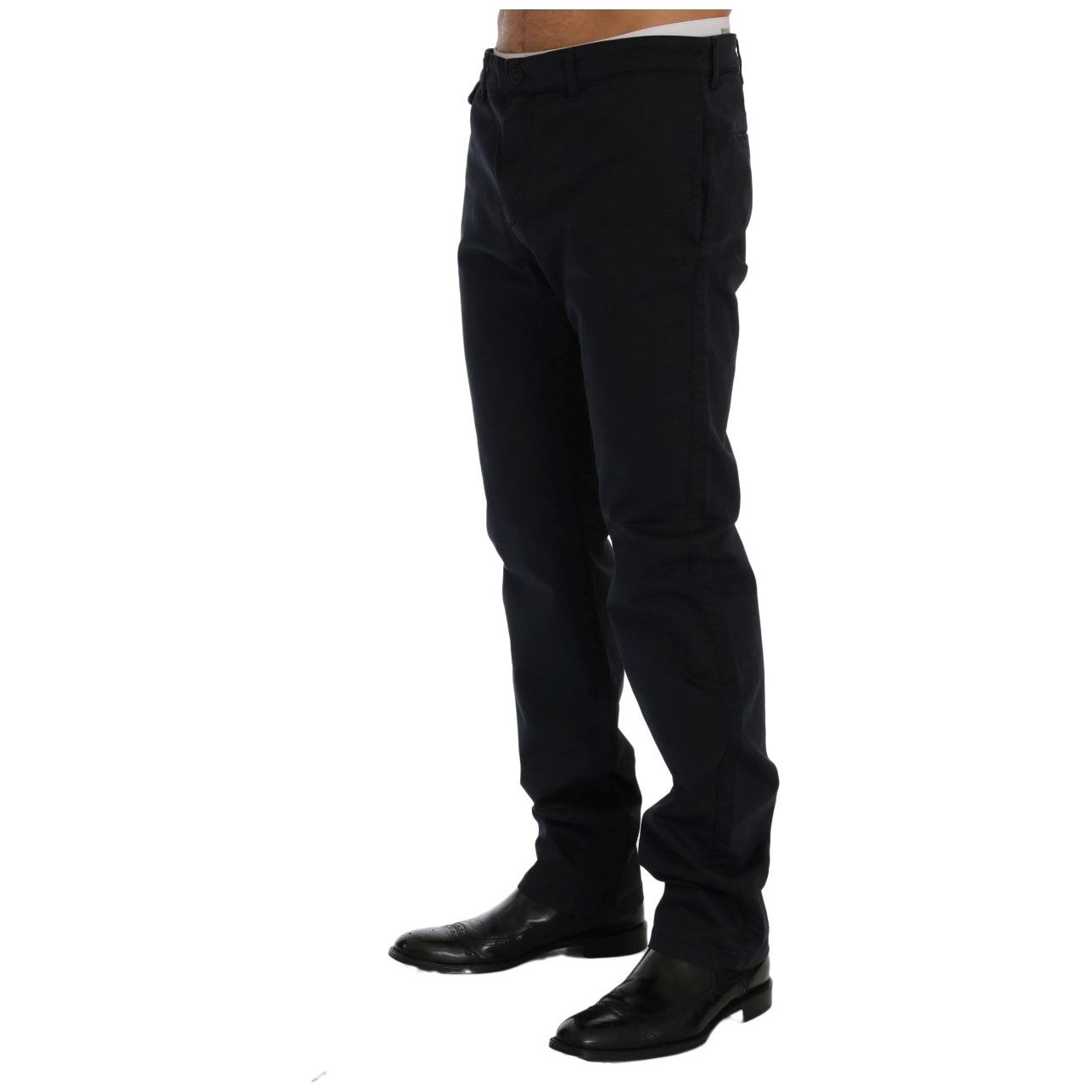 Sleek Blue Cotton Stretch Pants for Men