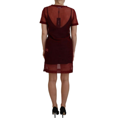 Dolce & Gabbana Maroon Nylon Two Layer Shift Mini Dress