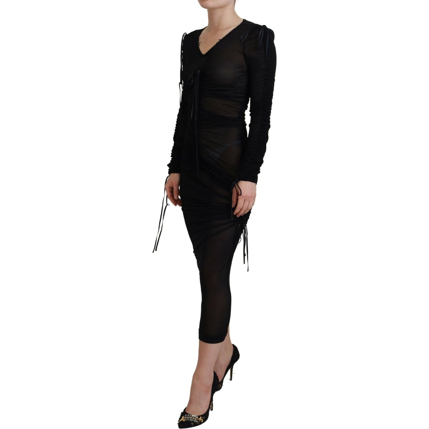 Dolce & Gabbana Black Viscose Bodycon Sheath Midi Dress