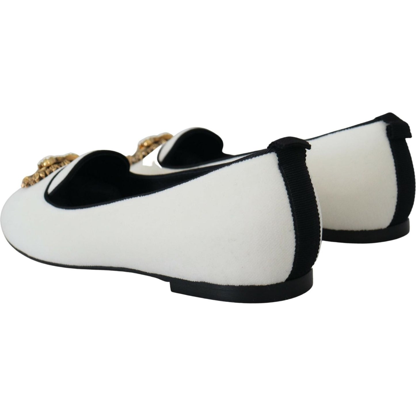 Dolce & Gabbana Elegant White Velvet Loafers with Gold Heart Detail Dolce & Gabbana