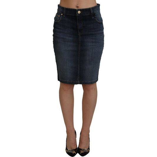 Fiorucci Chic Mid Waist Dark Blue Denim Skirt Fiorucci