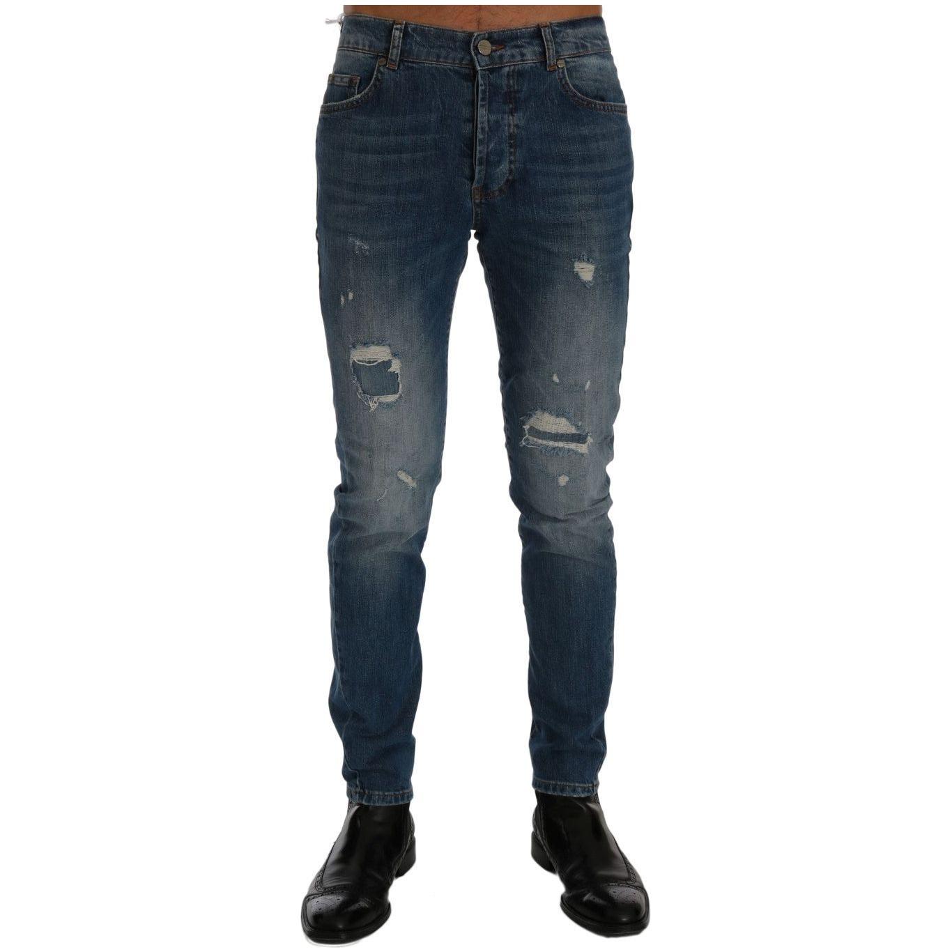 Frankie Morello Svelte Italian Denim - Slim Fit Blue Jeans Frankie Morello