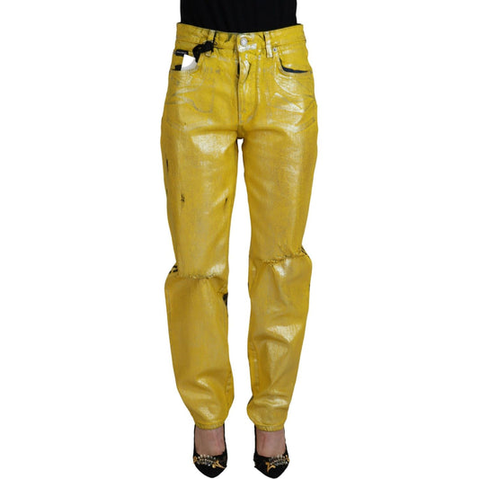 Chic High Waist Straight Jeans in Vibrant Yellow