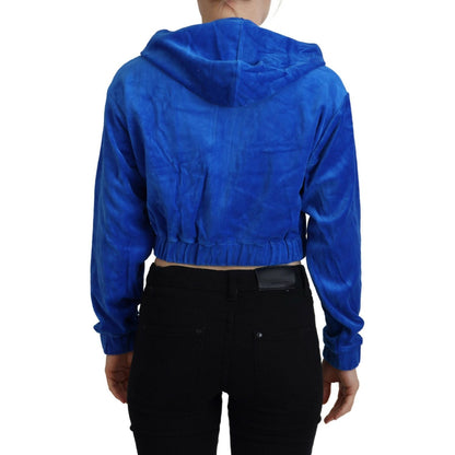Juicy Couture Blue Cotton Full Zip Cropped Hooded Sweatshirt Sweater
