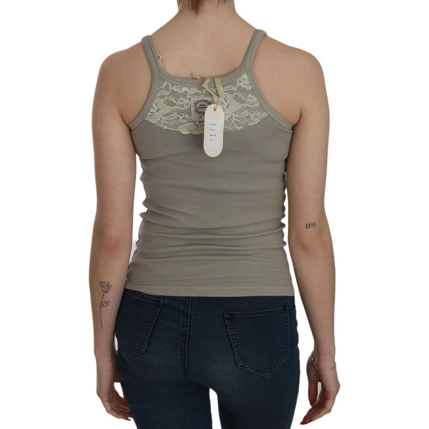 PINK MEMORIES Beige Sleeveless Spaghetti Strap Tank Blouse PINK MEMORIES