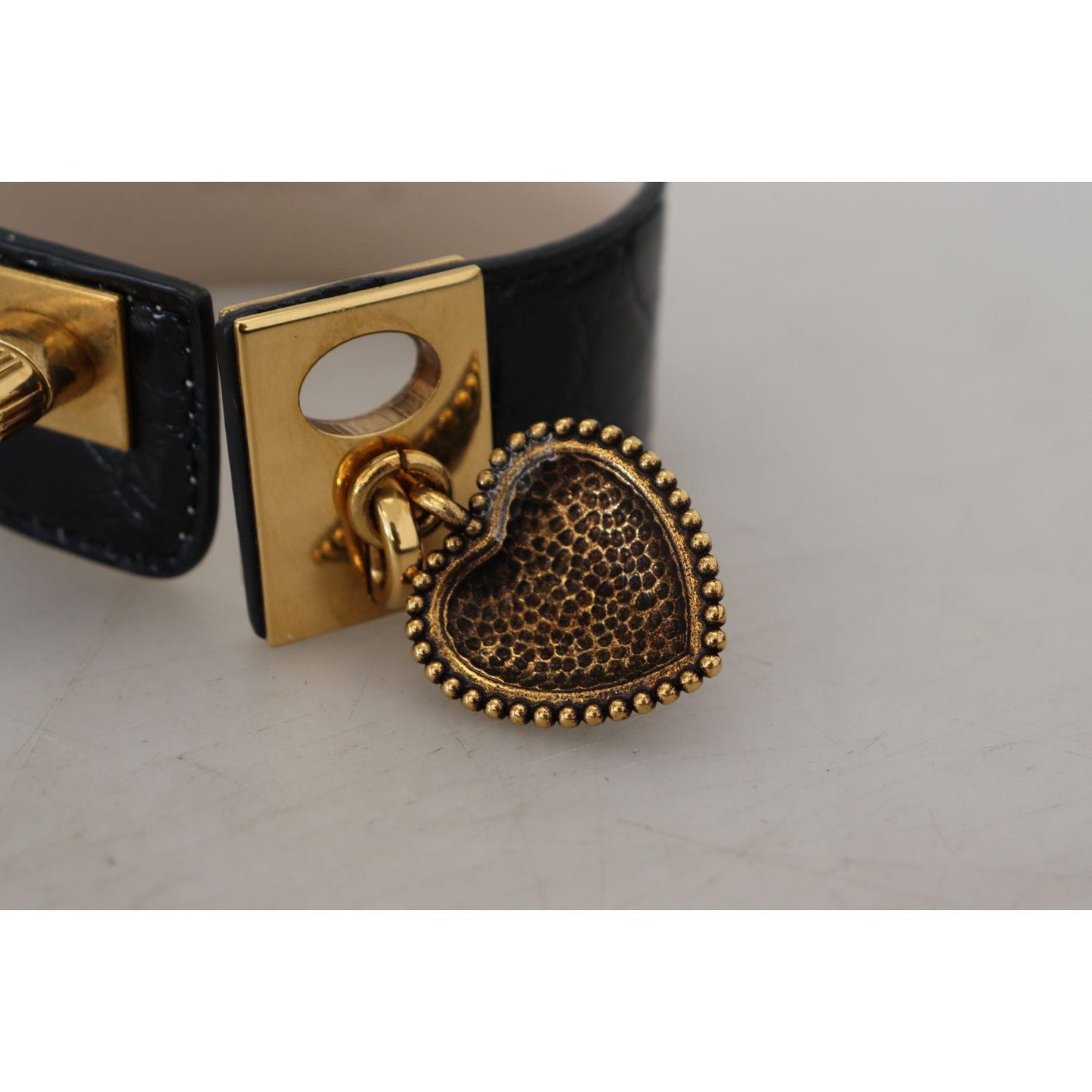 Dolce & Gabbana Elegant Black Leather Gold Detail Bracelet Bracelet Dolce & Gabbana