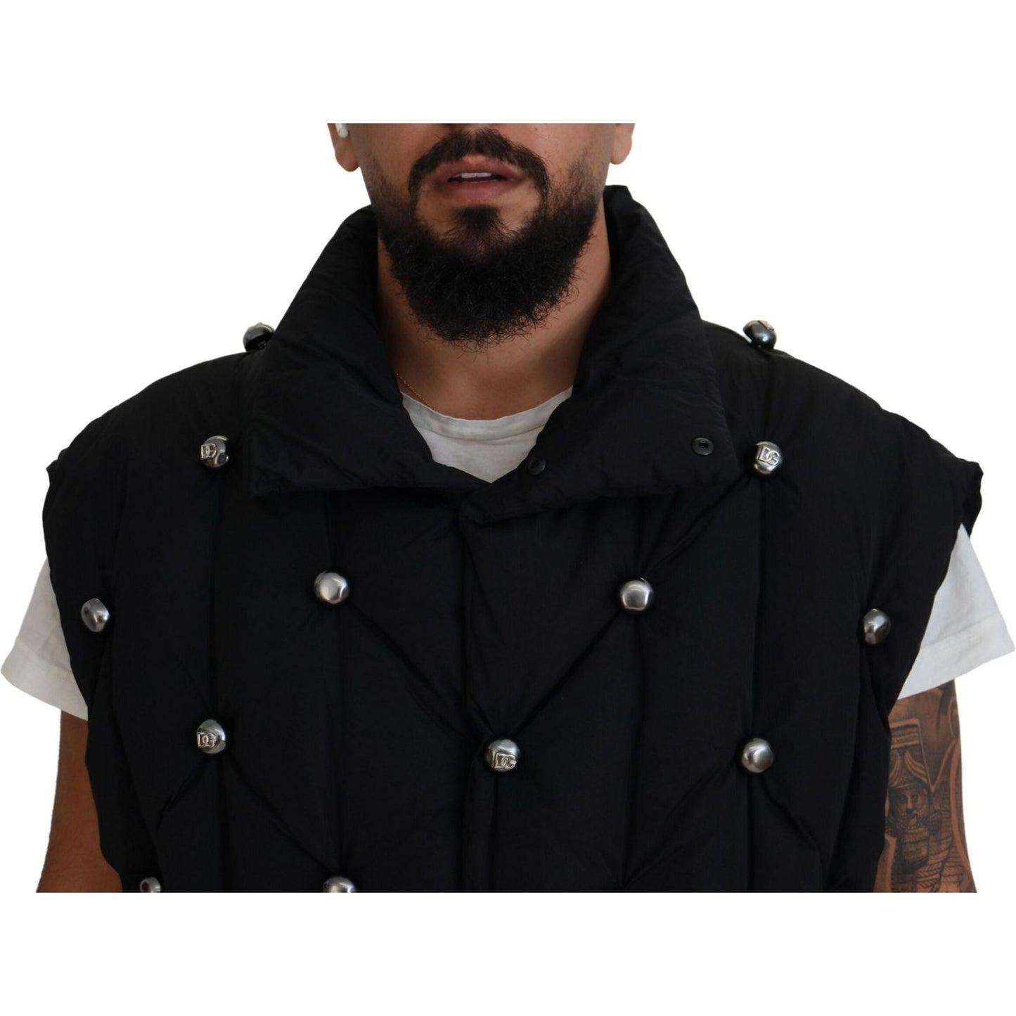 Dolce & Gabbana Black Sleeveless DG Metal Embellishment Jacket