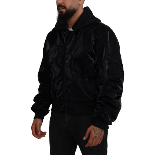 Dolce & Gabbana Elegant Black Bomber Hooded Jacket Dolce & Gabbana