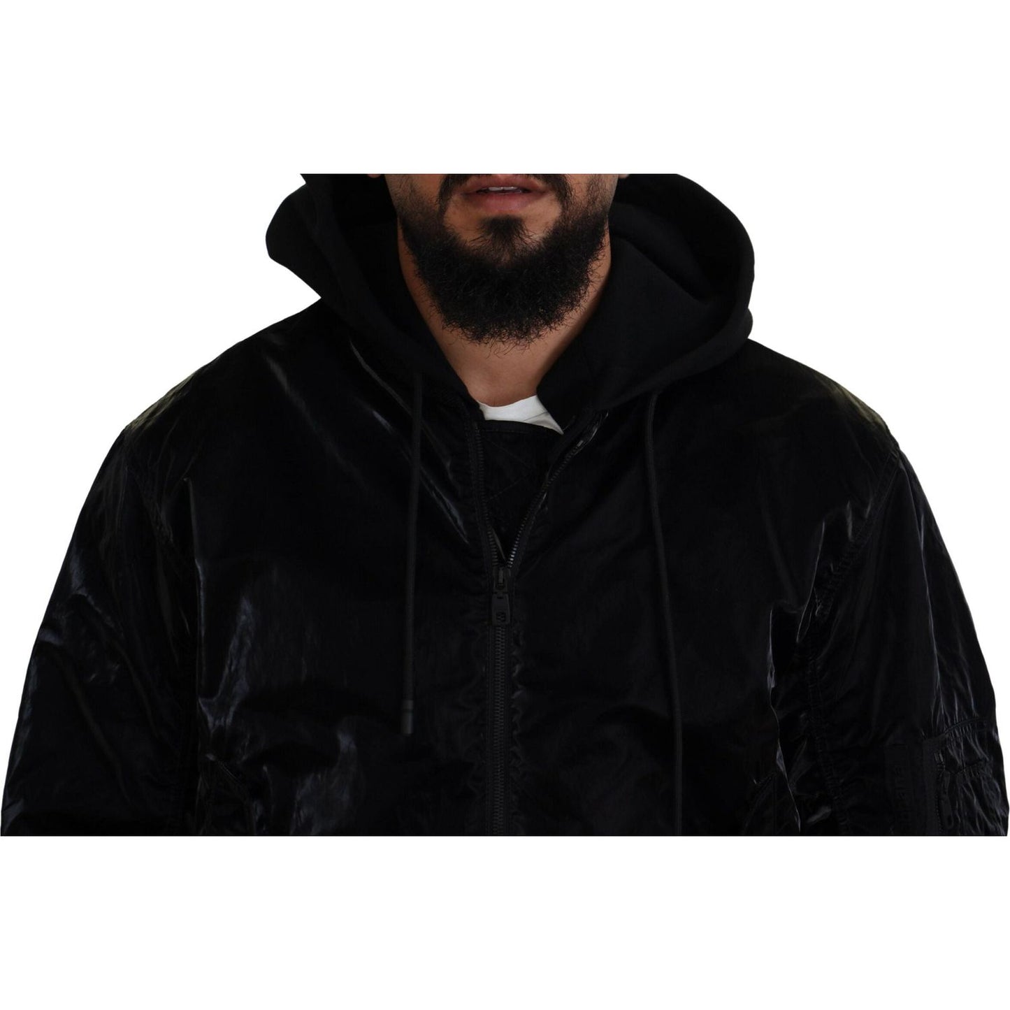 Dolce & Gabbana Elegant Black Bomber Hooded Jacket Dolce & Gabbana