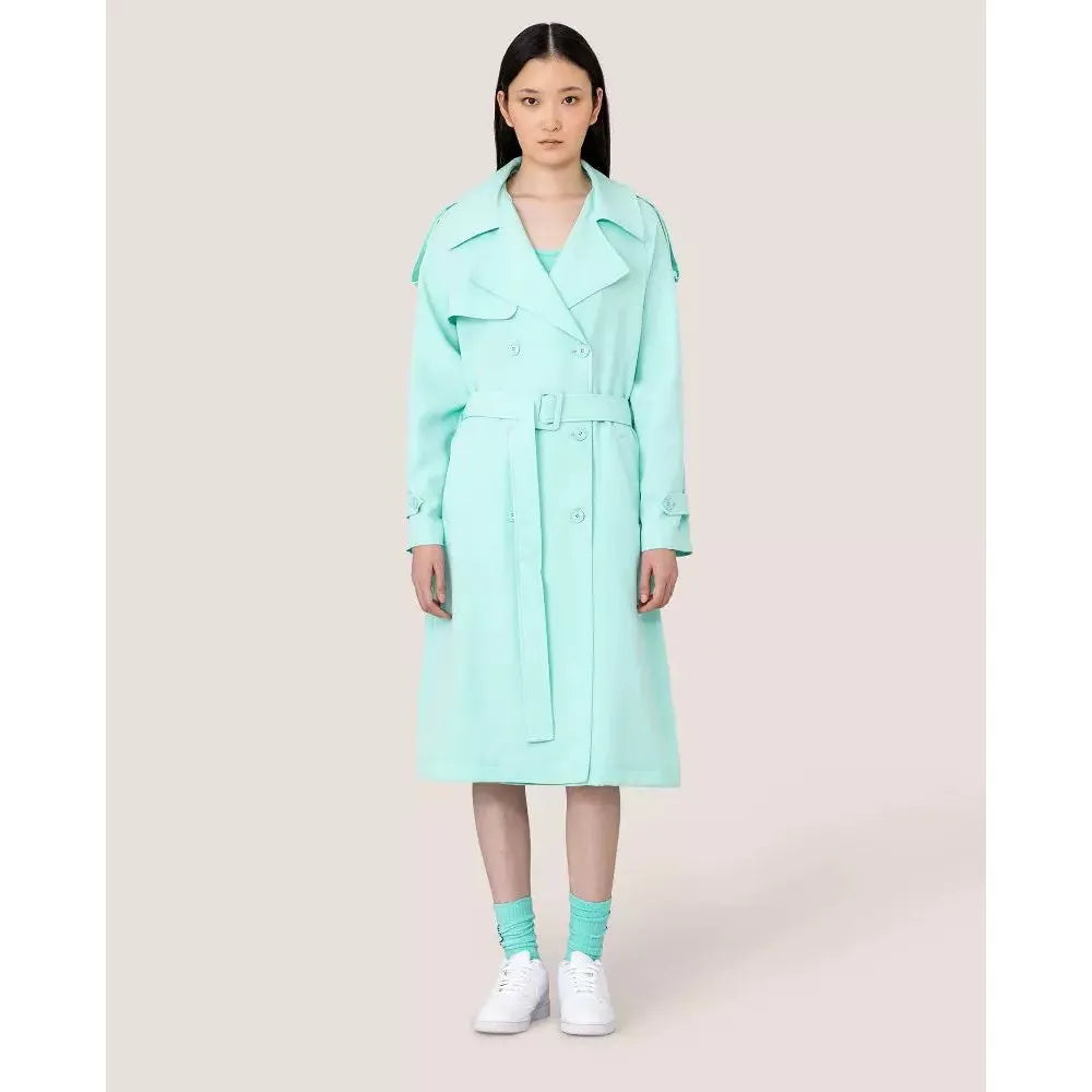 Hinnominate Elegant Light Blue Double-Breasted Trench Coat Hinnominate