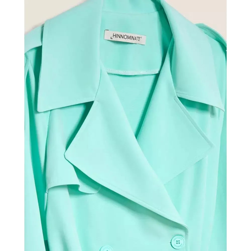 Hinnominate Elegant Light Blue Double-Breasted Trench Coat Hinnominate