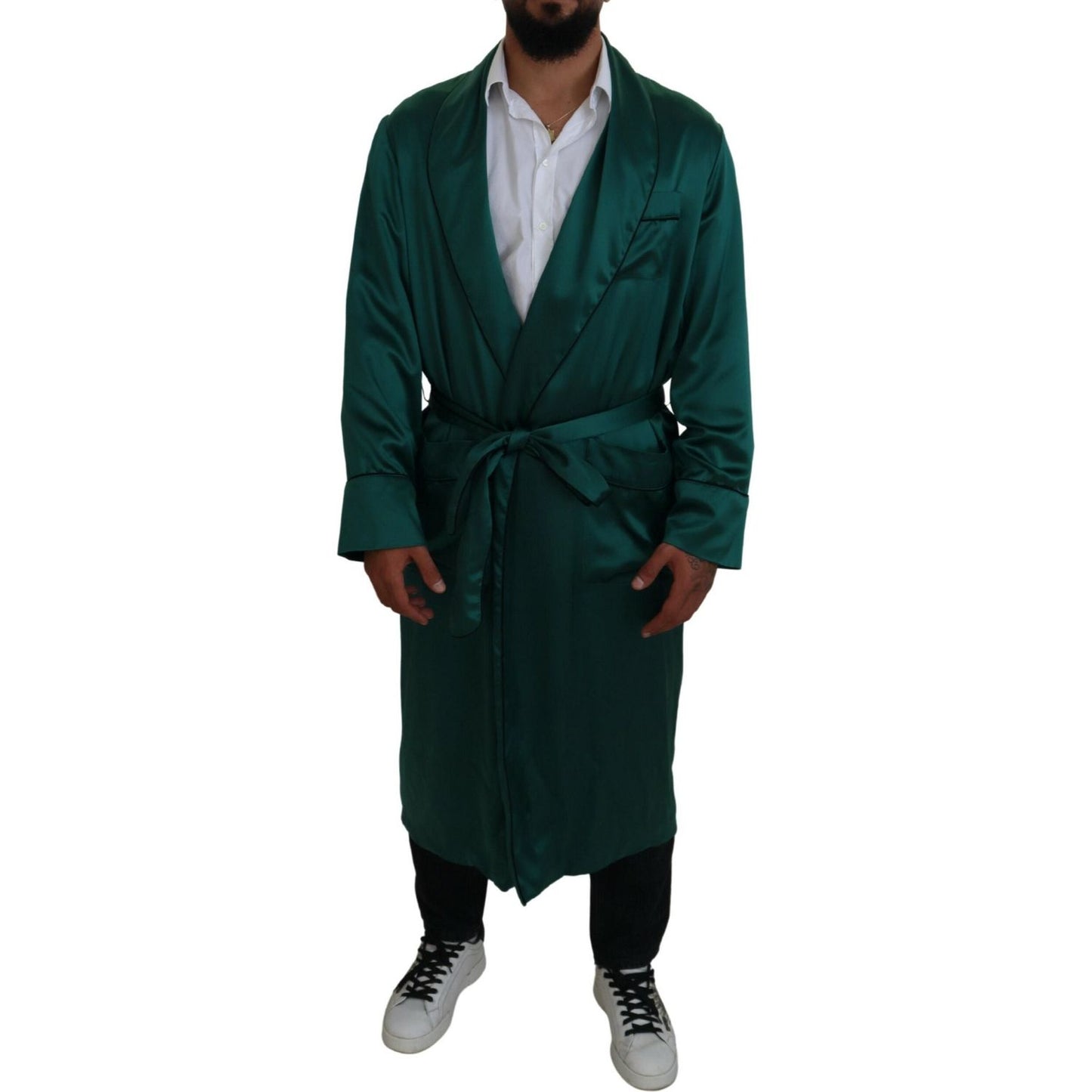 Dolce & Gabbana Elegant Silk Robe in Lush Green Dolce & Gabbana