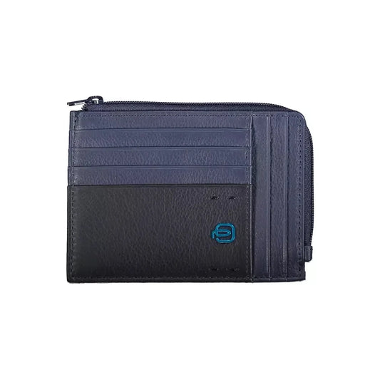 Sleek Blue Leather Card Holder with RFID Block