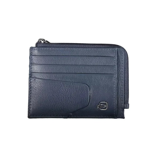 Sleek Blue Leather Card Holder with RFID Blocker