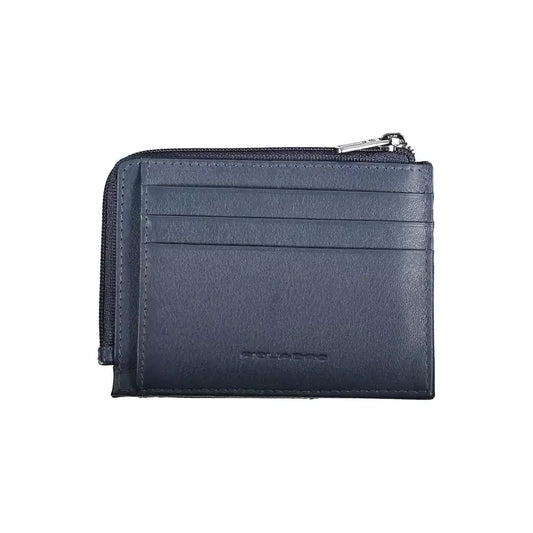 Sleek Blue Leather Card Holder with RFID Blocker