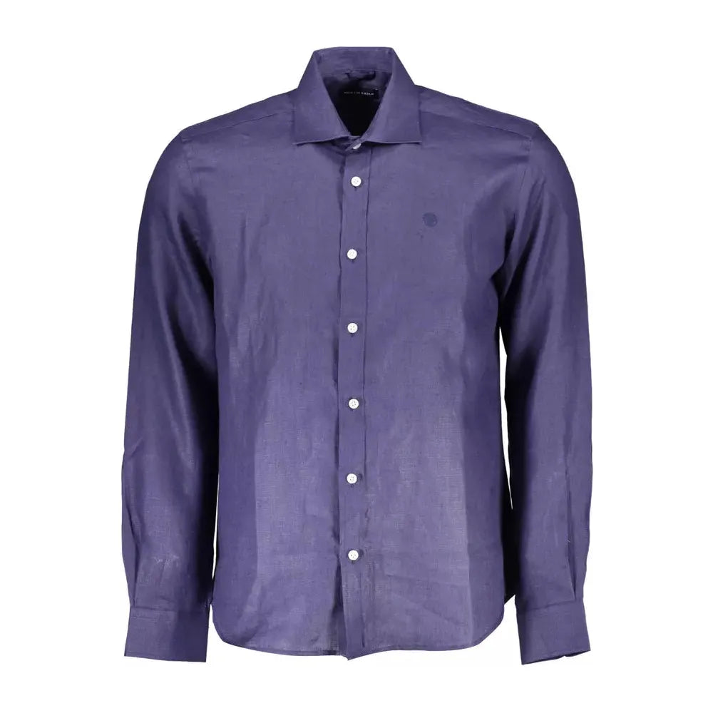 North Sails Blue Linen Men Shirt North Sails