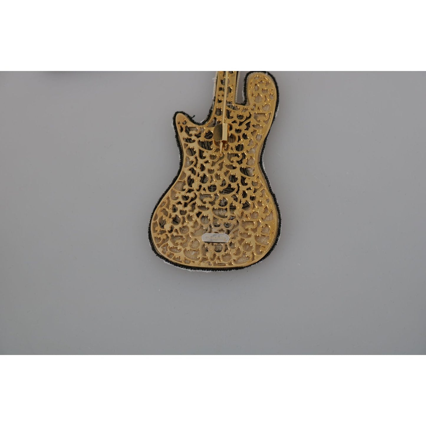 Dolce & Gabbana Gold Sequined Guitar Pin Brooch Brooch Dolce & Gabbana